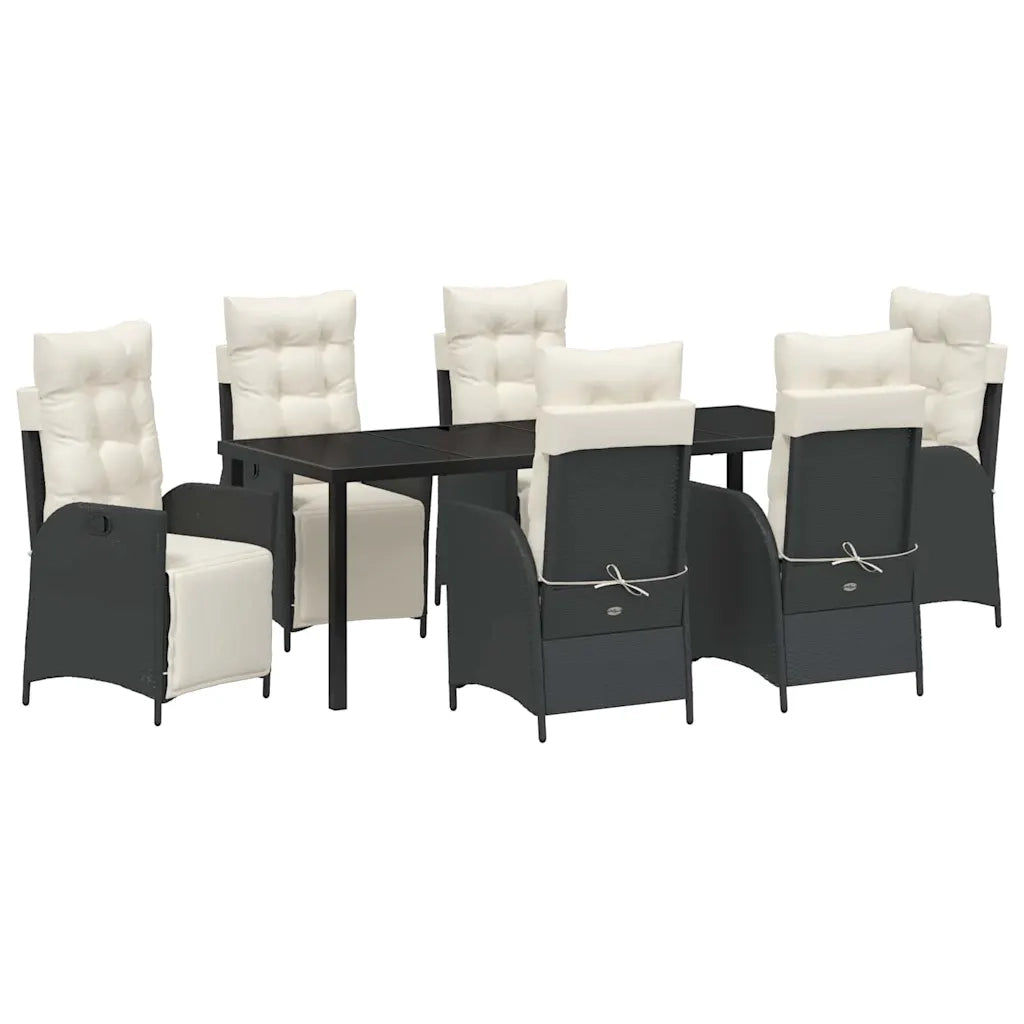 Set da Pranzo per Giardino con cuscino 7 pcs Nero polyrattan 3380531