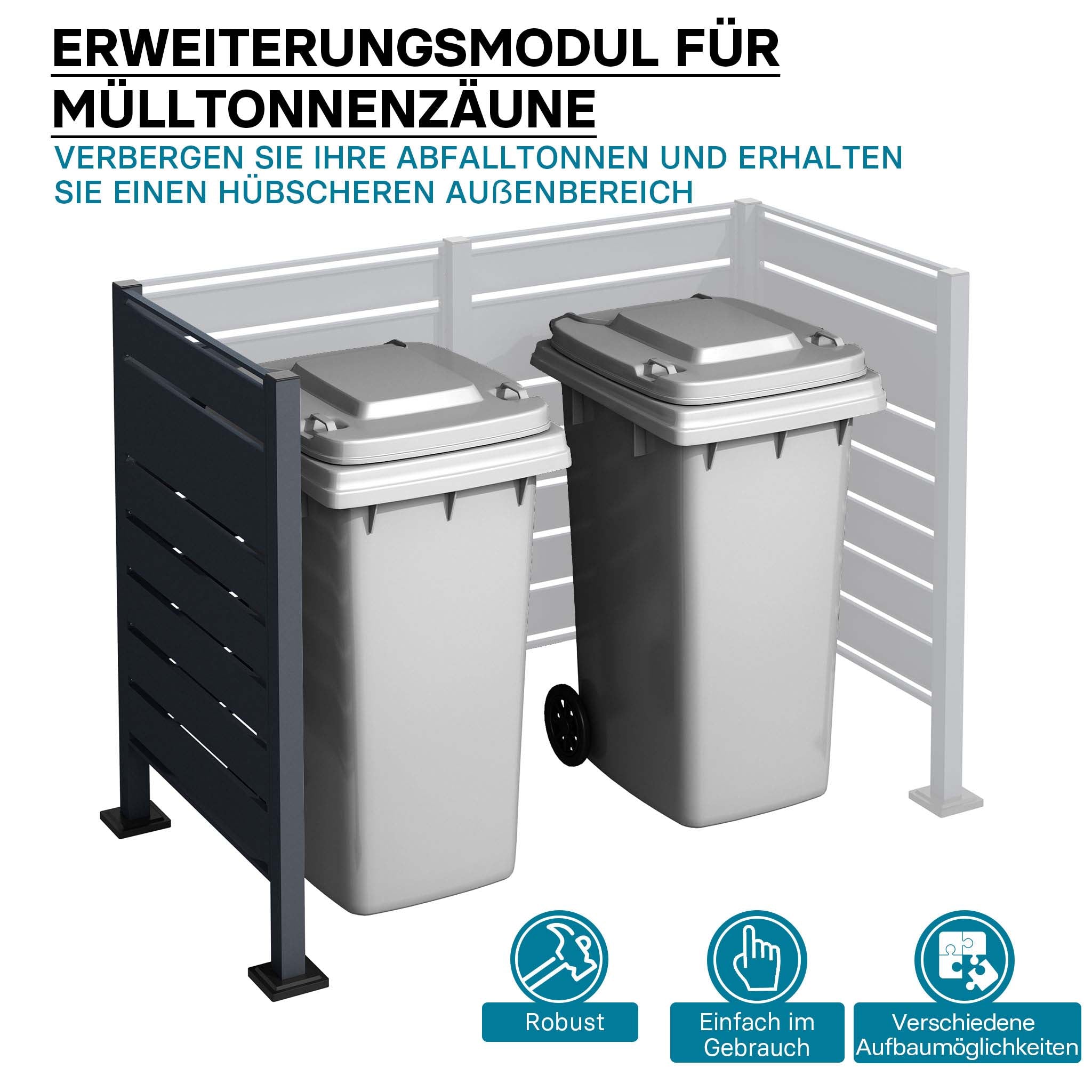 Estensione per copri bidoni della spazzatura, pannello copribidoni da esterno in acciaio antracite, porta bidoni, recinto frangivista cassonetti