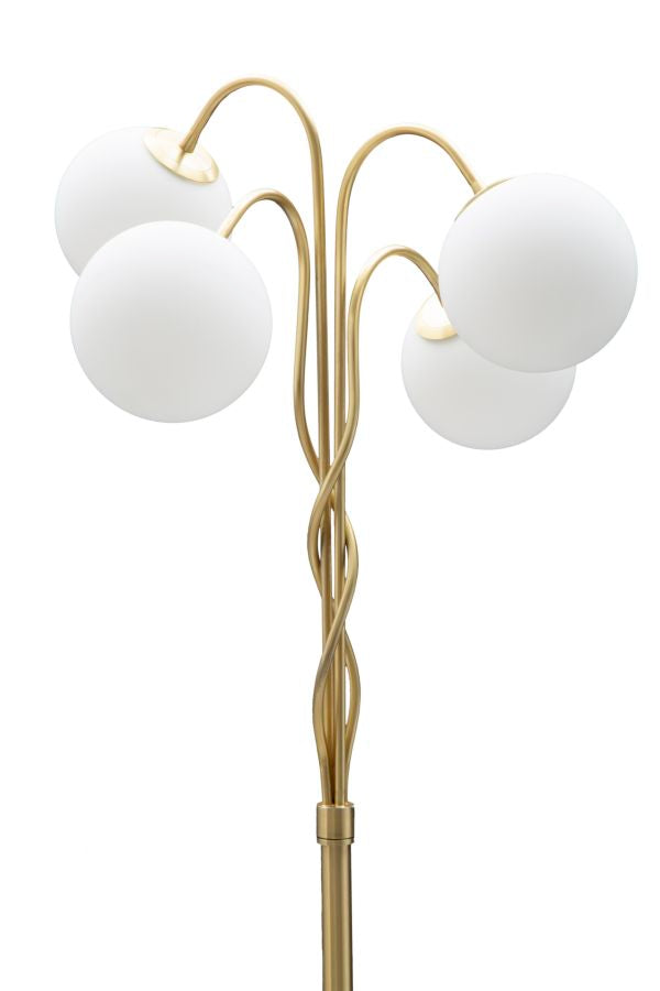 Lampada da Terra Glamy 4 Light Ø54x176 cm in Ferro e Vetro Bianco e Oro
