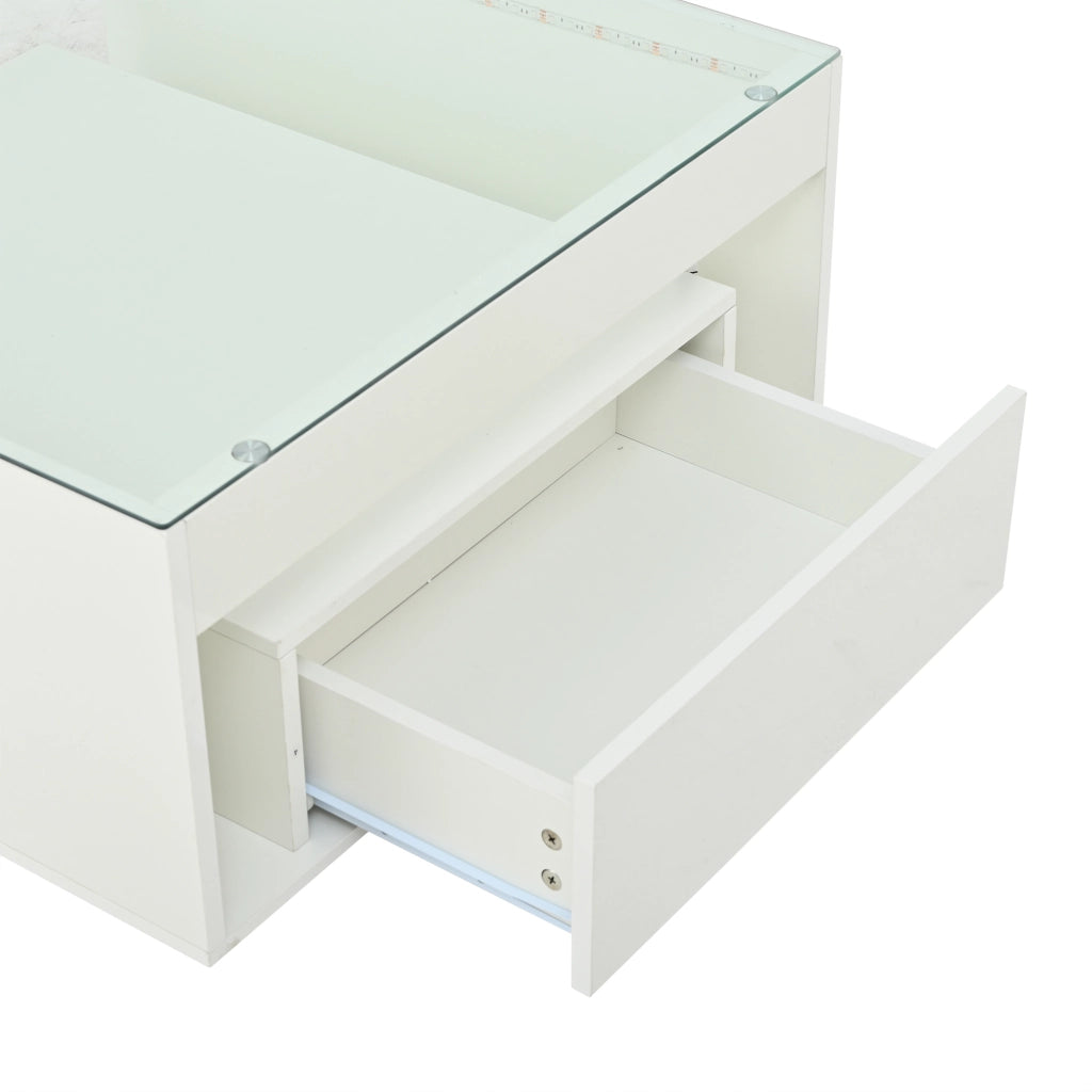 TAVOLINO DA CAFFÈ 70x70x35 cm Bianco in MDF e vetro temperato con LED