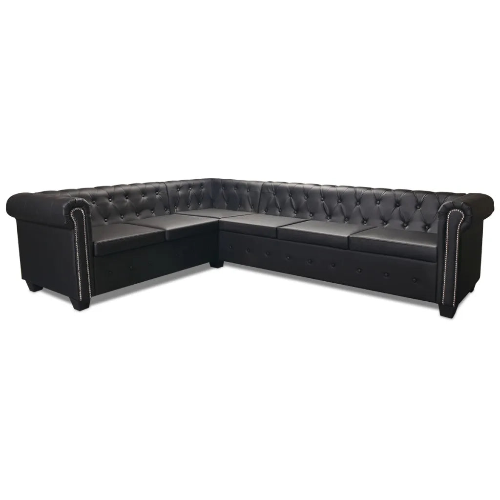 Divano Chersterfield 6 posti Pelle Artificiale Nera    cod mxl 15268