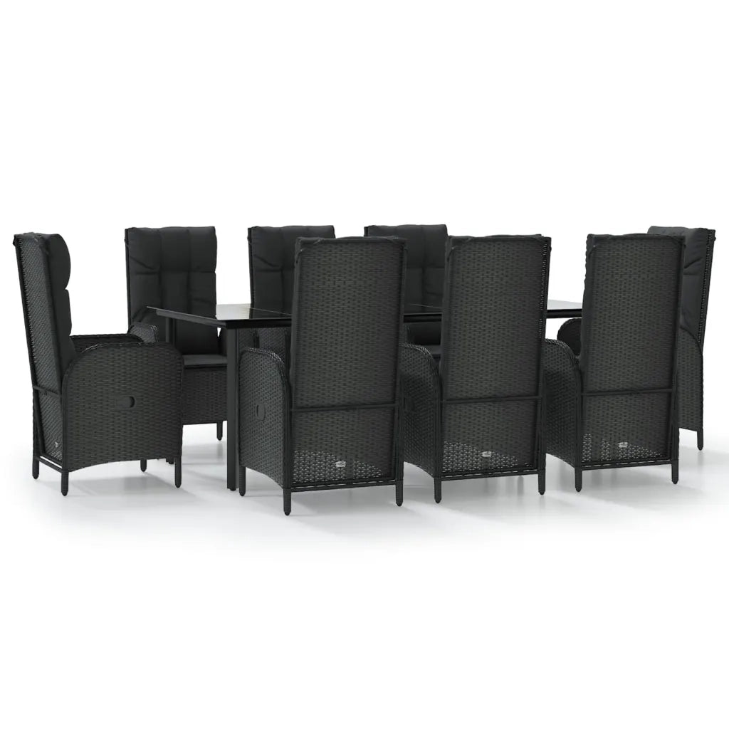 Set da Pranzo da Giardino 9 pz con Cuscini Nero in Polyrattan 3185194