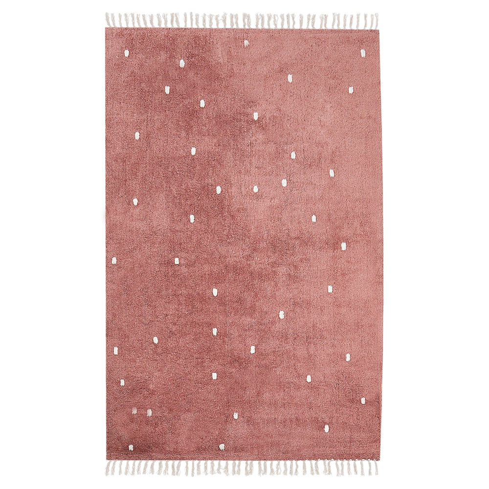 Tappeto per bambini in cotone colore rosso chiaro 140 x 200 cm con puntini multicolori Rettangolare