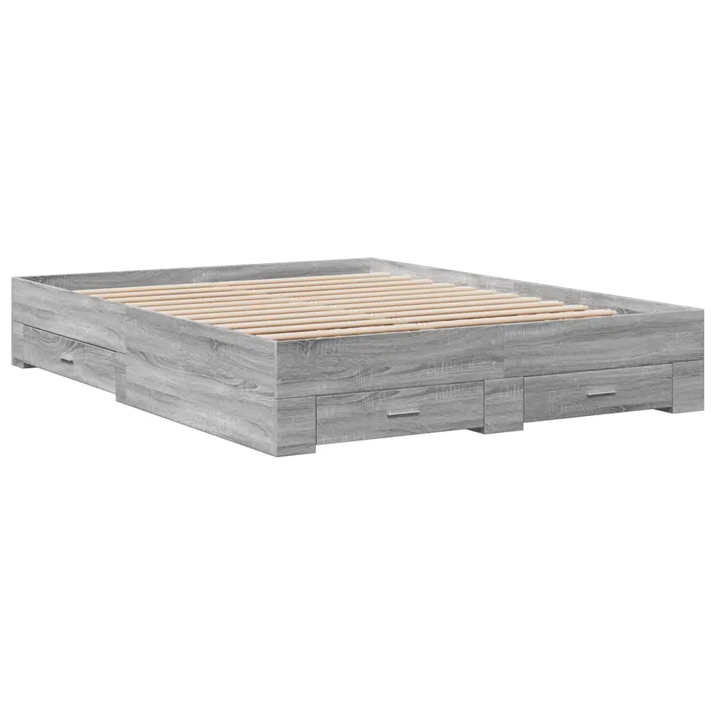 Letto matrimoniale | Letto per adulti | Giroletto Cassetti Grigio Sonoma 150x200 cm Legno Multistrato