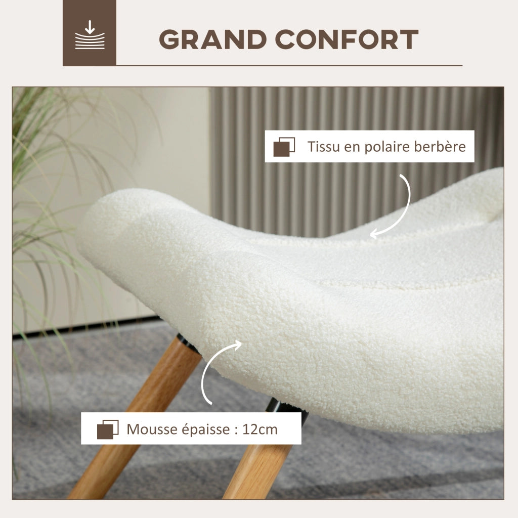 Pouf per salotto ¨C zephmum ¨C tessuto crema, gambe in legno