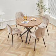 GrandCA HOME Set Tavolo e Sedie da Pranzo, Tavolo da Pranzo Rotondo da 100 CM e 4 Sedie Moderne in Lino, per Sala da Pranzo, Cucina, Soggiorno (Buio + Cachi)