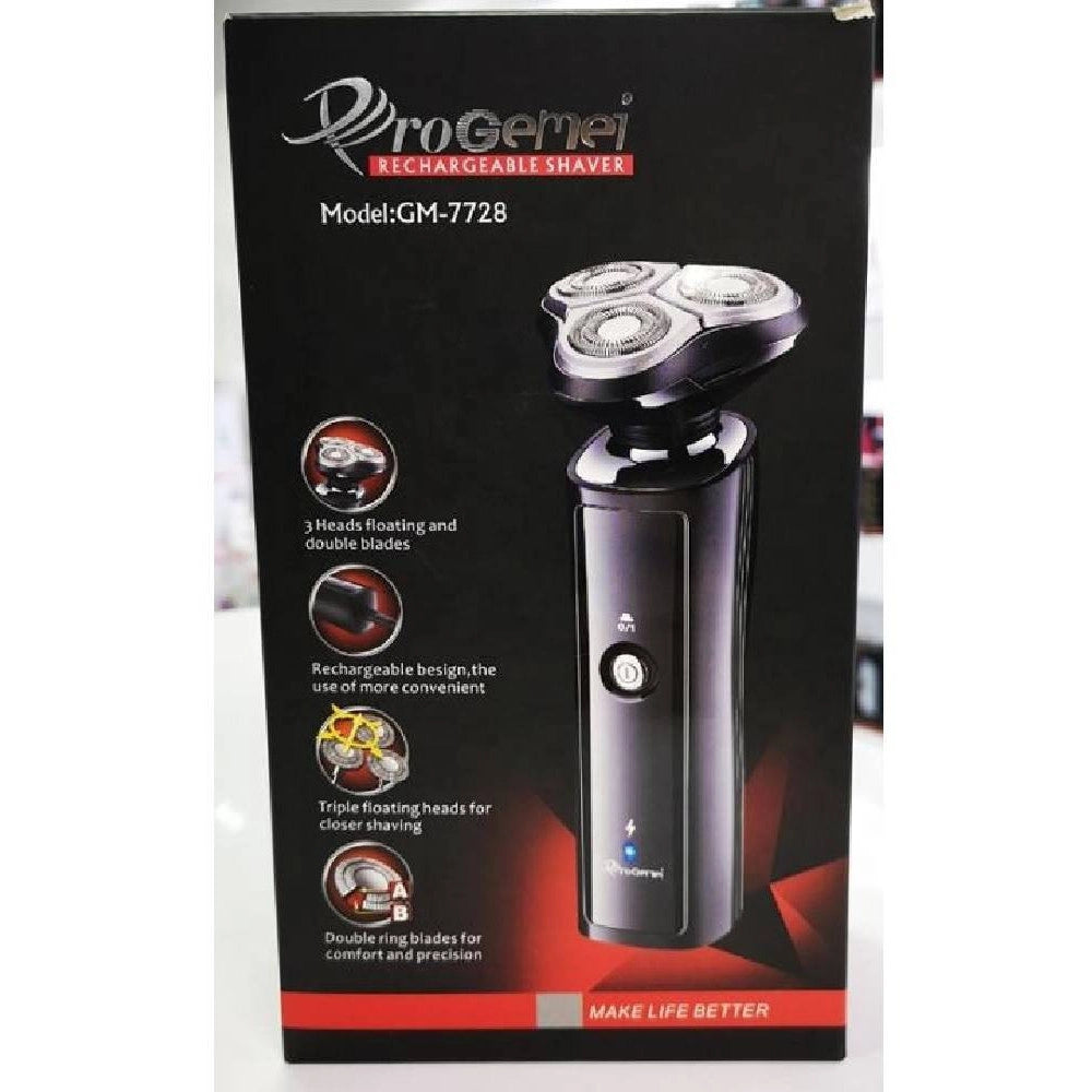 Trade Shop - Rasoio Elettrico Gm7728 A Batteria 3 Testine Professionale Barba Capelli Cordless -
