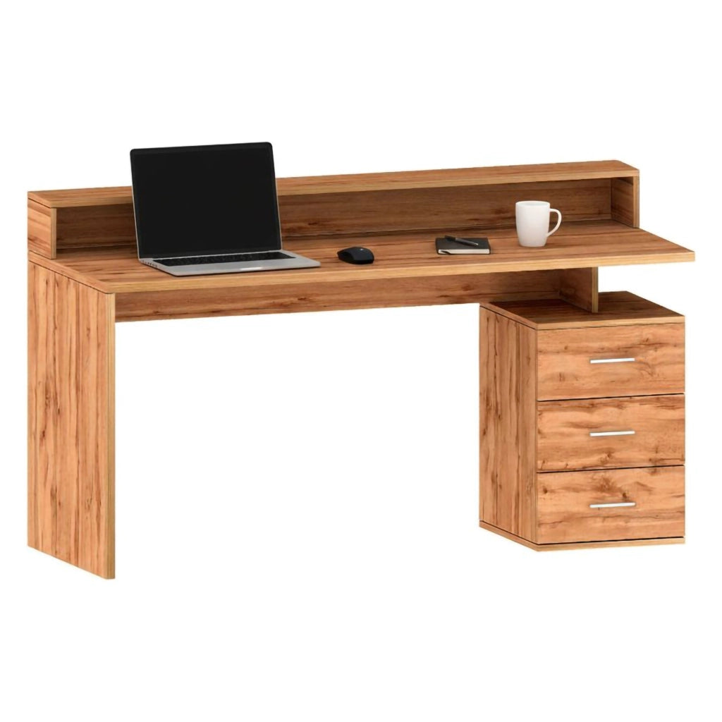 Scrivania Flaminia, Scrittoio con sopralzo, Scrivania ufficio multiuso, Scrivania salvaspazio multi posizione, 160x60h90 cm, Rovere