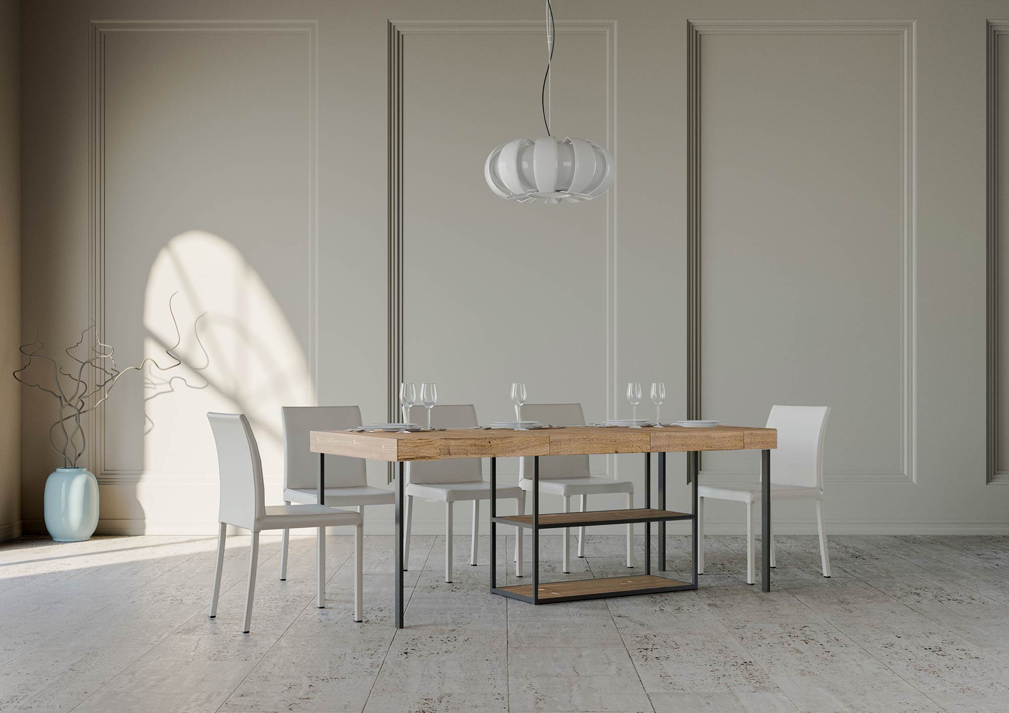 Consolle Allungabile in Legno e Ferro H77x40x90/300cm Plano Premium Quercia Folding