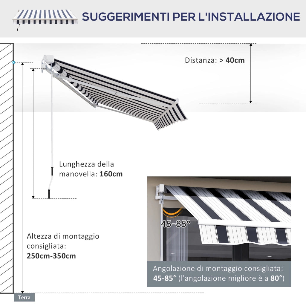 Tenda da Sole Avvolgibile Manuale ¨C zephmum ¨C Alluminio e Poliestere Blu e Bianco 250x200cm