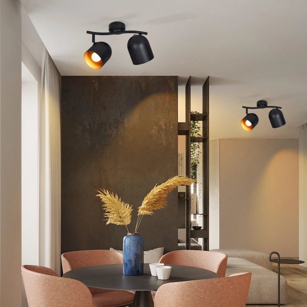 ZMH Faretto da soffitto 2 fiamme nero oro E14 lampada da soffitto girevole 350° soggiorno