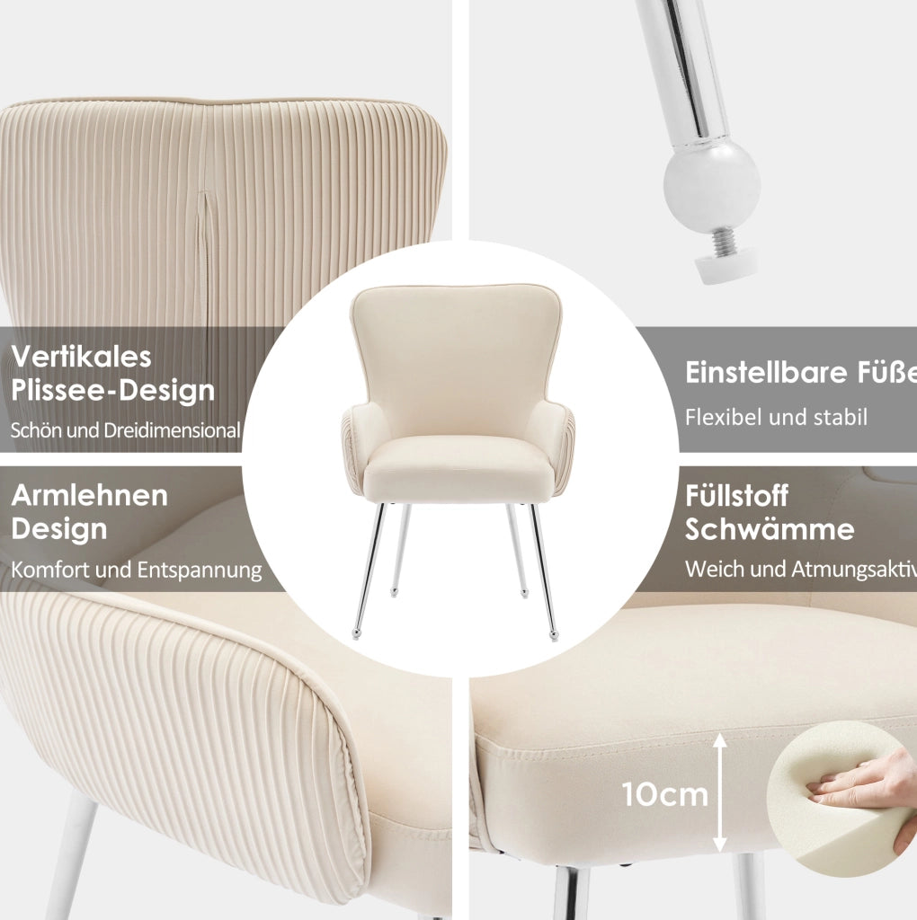 Set di 4 sedie in velluto beige con braccioli
