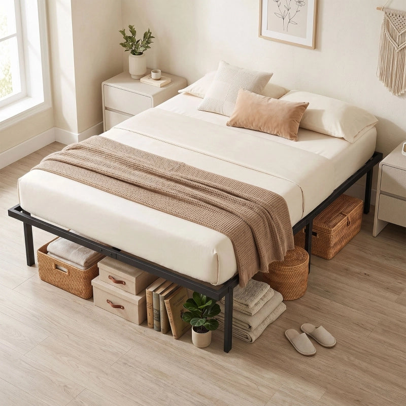 LETTO 140x200 cm in metallo nero con spazio contenitore sotto il letto
