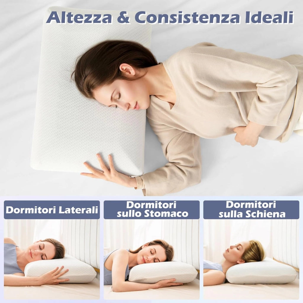 Set di 2 Cuscini Letto, Cuscini Letto Coppia in Schiuma di Memoria al Carbone di Bambù, con Taglio 3D per Flusso d'Aria, Morbida e Traspirante, 60x40x13 cm