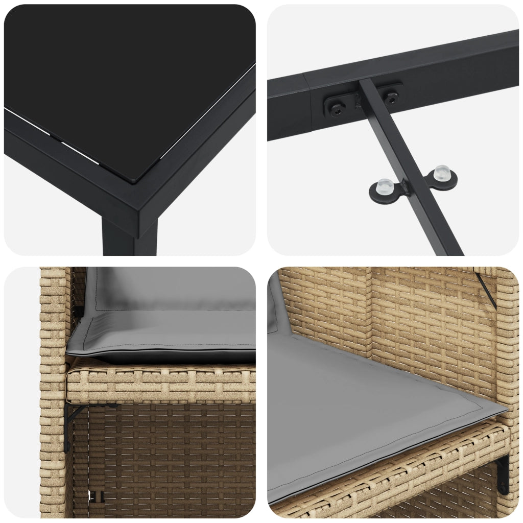 Set da Pranzo da Giardino 5 Pezzi Con Cuscini Polyrattan Beige