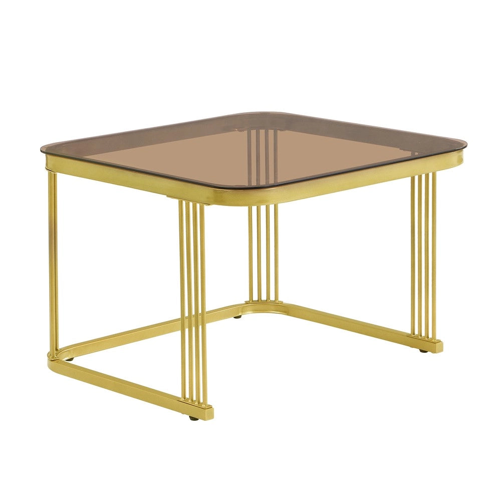 Tavolino da Caff¨¨ Impilabile Set 2 Pezzi ¨C MINIMAL ¨C Effetto Marmo, Vetro Temperato, Cassetti, Gambe Oro