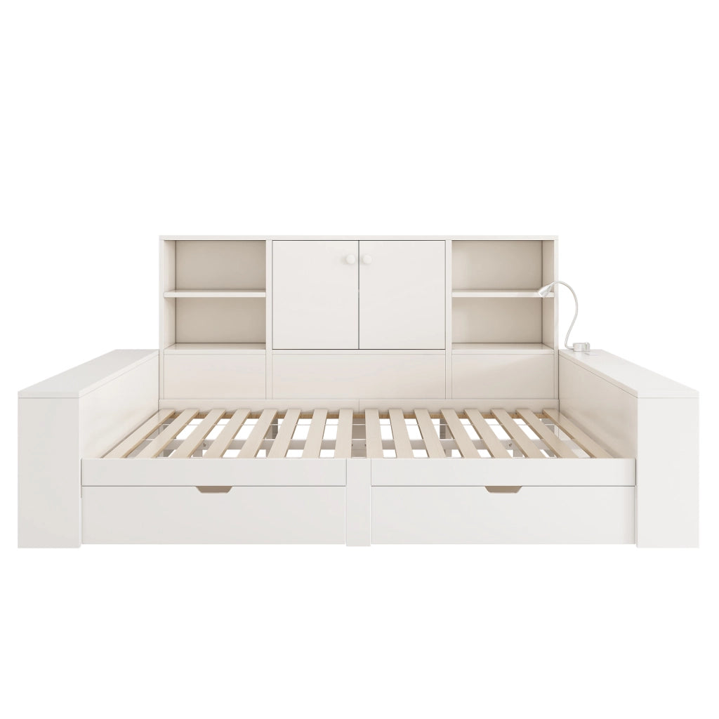 Letto contenitore 140x200cm bianco con cassetti, USB/Type-C, luce lettura, senza materasso