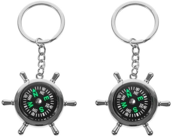 Due pezzi di appendiaventi con bussola argento unisex - Bussola - Accessorio da chiave portatile - Bussola miniaturizzata - Accessorio da tasca per la navigazione all'aperto - Strumenti portatili per la navigazione