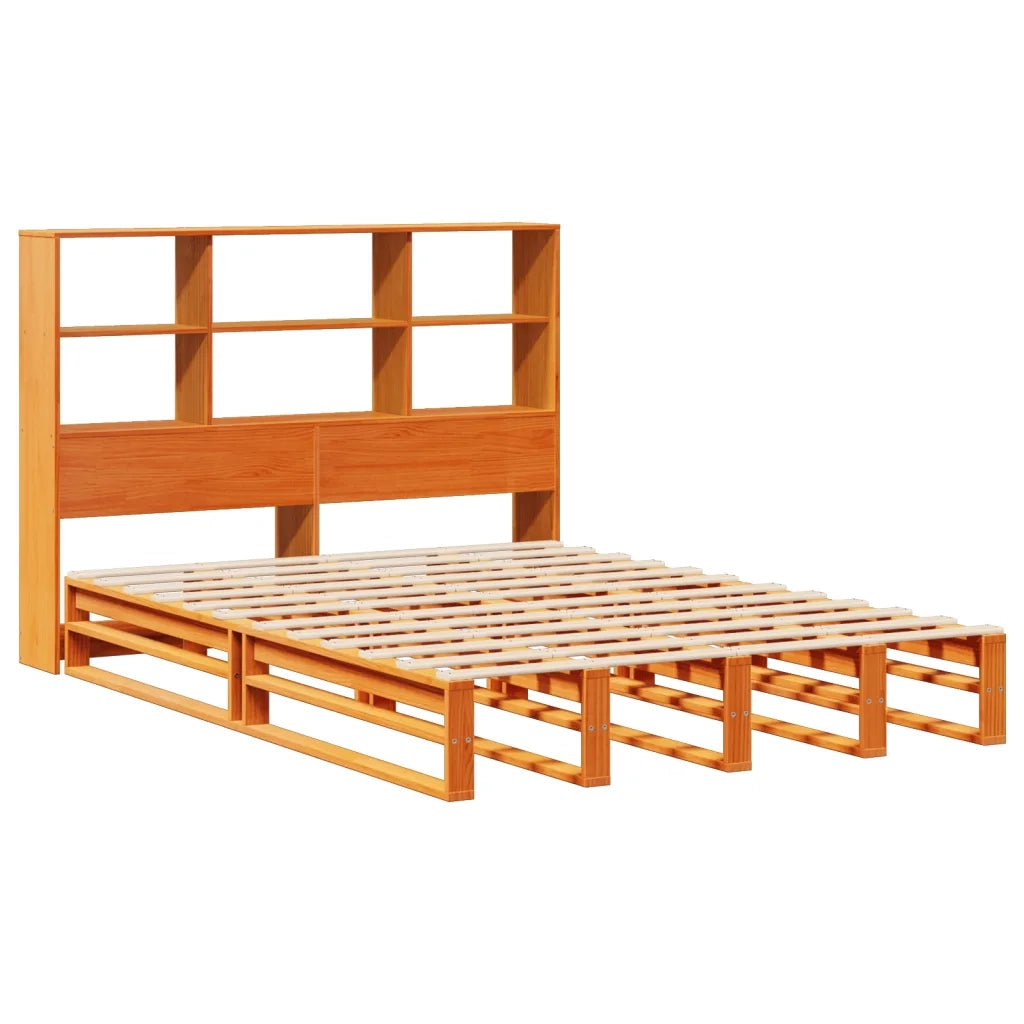 Letto Libreria senza Materasso-Struttura Letto con contenitore Marrone Cera 160x200 cm Legno 234540