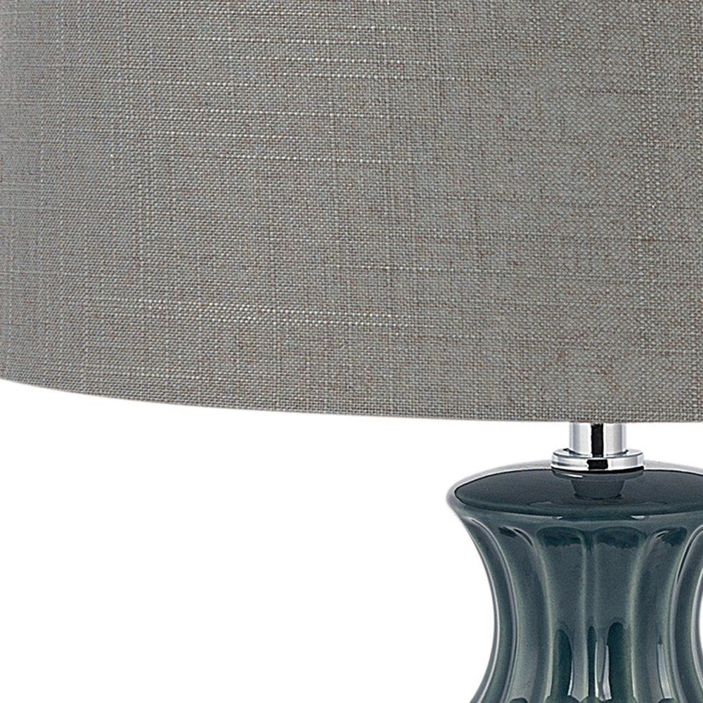 Lampada da Tavolo Verde Base in Ceramica Paralume Tessuto Grigio Moderna