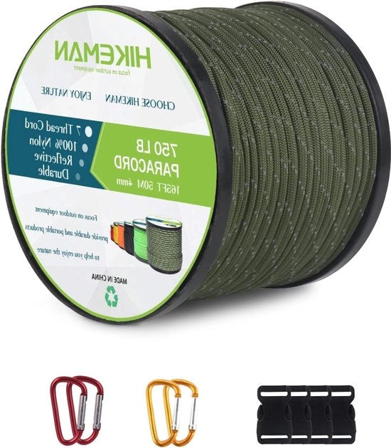Tessuto in nylon 4 mm corda paracadutistica - corda kernmantel resistente alle scalfitture - 50 m - verde chiaro