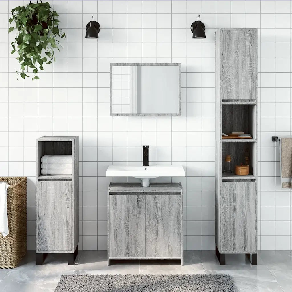 Set Mobili da Bagno | Armadio da bagno 2 pz Grigio Sonoma in Legno Multistrato