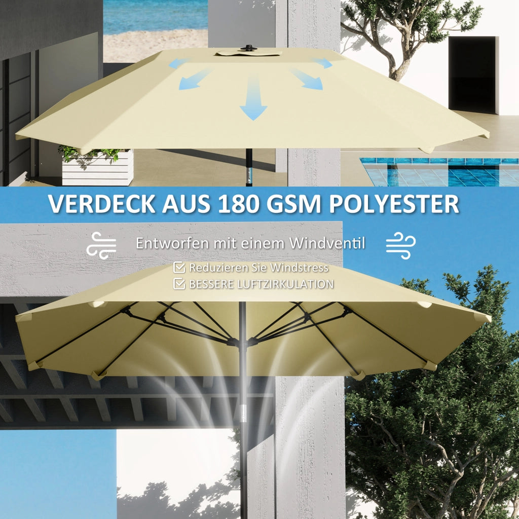 Ombrellone da Giardino ¨C zephmum ¨C Beige, Poliestere, Alluminio, Fibra di Vetro, Regolabile, 2.3 m