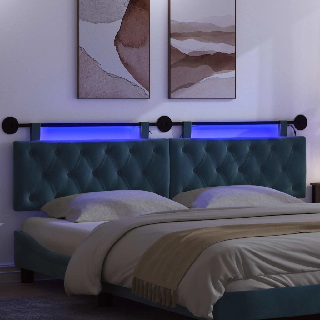 Testiera sospesa Con luce LED Blu Velluto