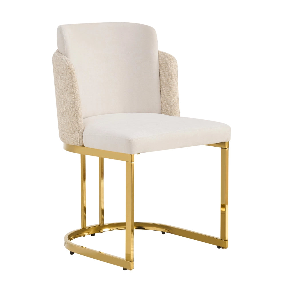 Set di 2 sedie da pranzo 61.49x58.5x54 cm con doppio schienale in chenille beige e oro