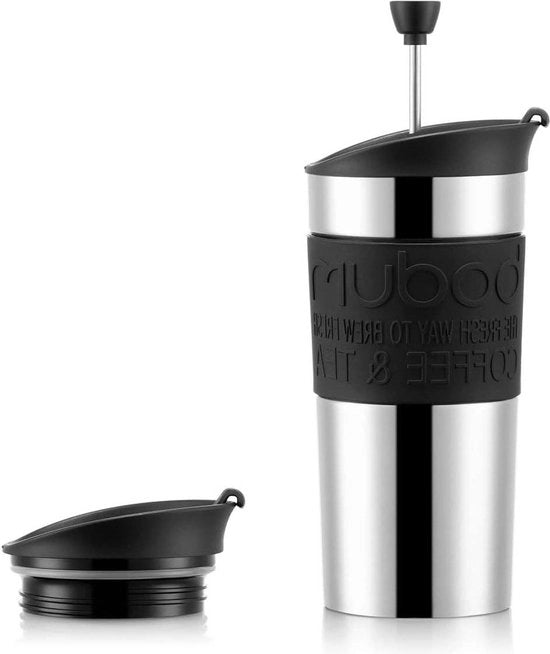 Caffettiere per viaggio - acciaio inox con coperchio supplementare - vuoto - 350 ml/12 oz - nero
