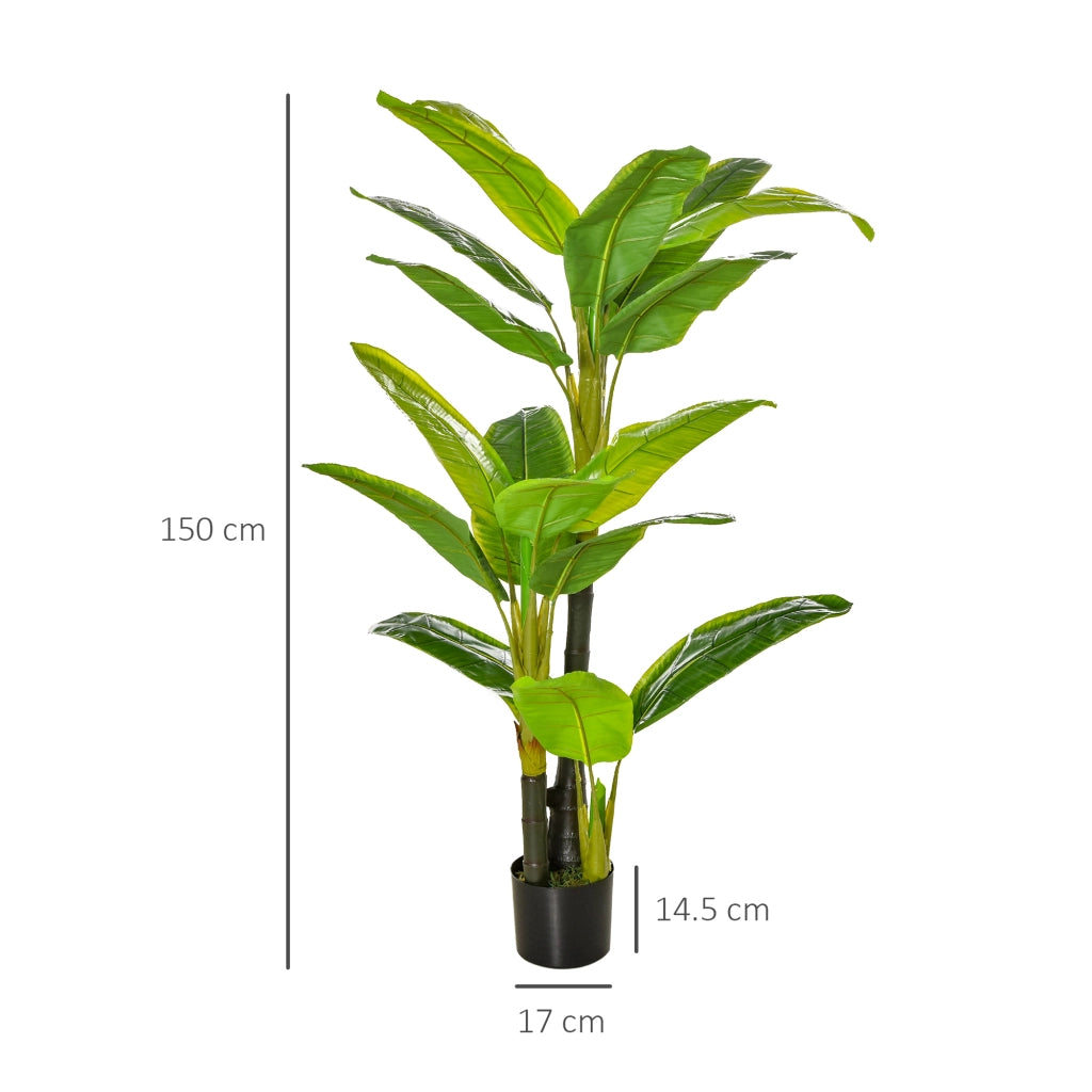 Banano artificiale, pianta artificiale decorativa, 150 cm, per uso interno ed esterno, in vaso di plastica, facile da curare