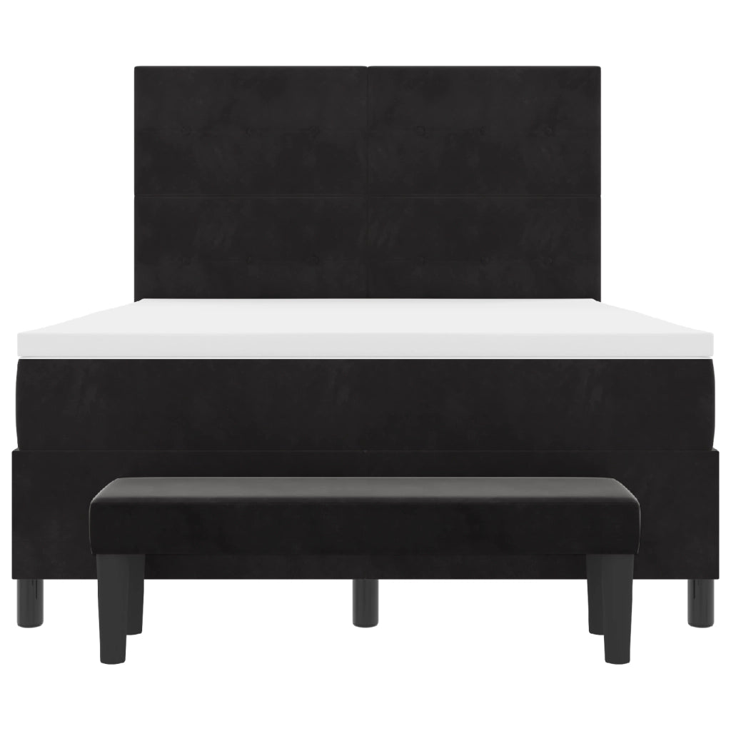 Letto con Box Spring con Materasso e Panca Nera 140x200 cm Velluto