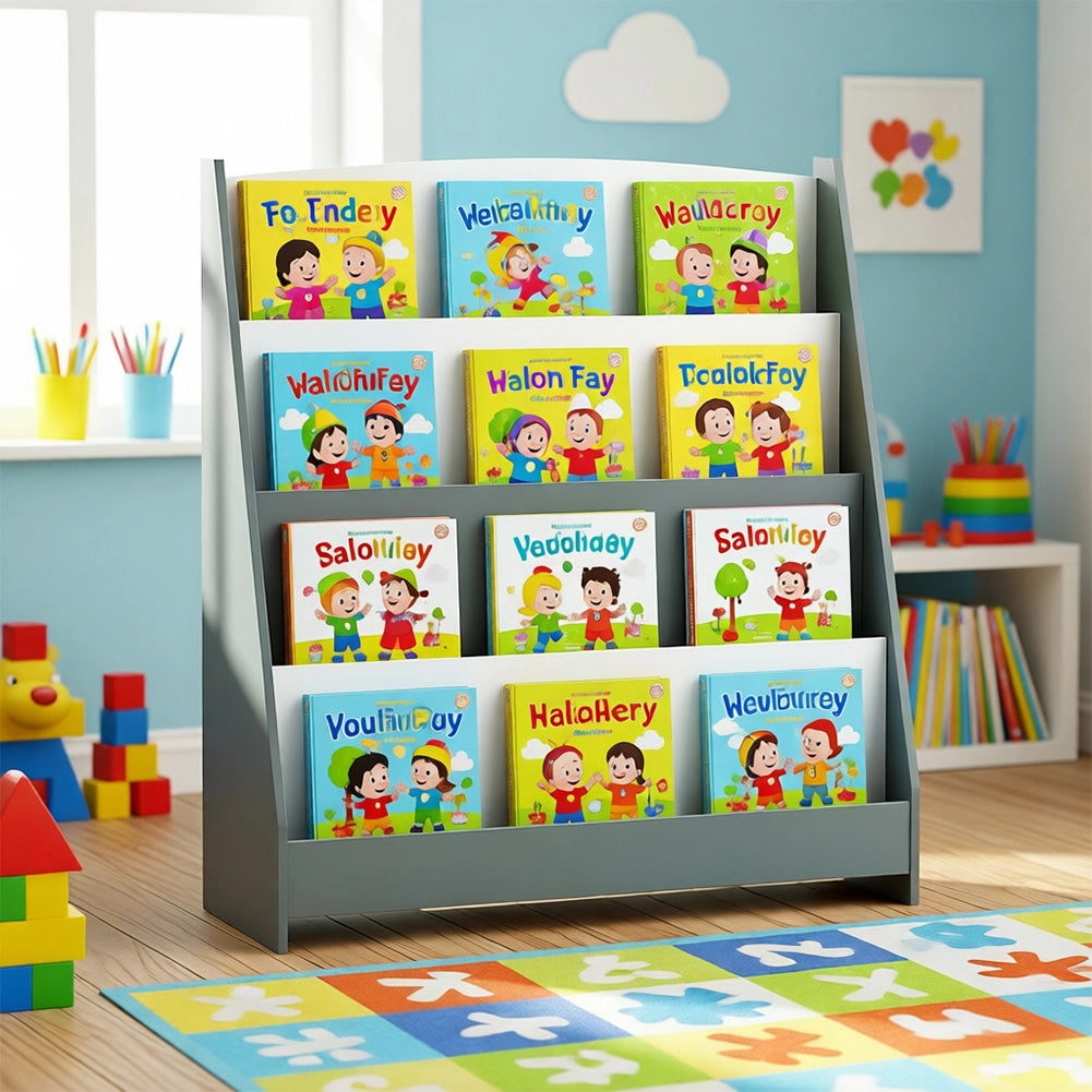 Libreria Montessoriana Grigio in Legno Scaffale Porta Libri Bambini 80x30x88cm