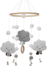 Mobili per bebè con musica - Giocattolo a vento Wolk Pop - Palloni in legno per bambini - Nuvole 3D - Appeso per bambini - Letto per bambini - Regalo per neonati - Mobili per bebè con musica in grigio