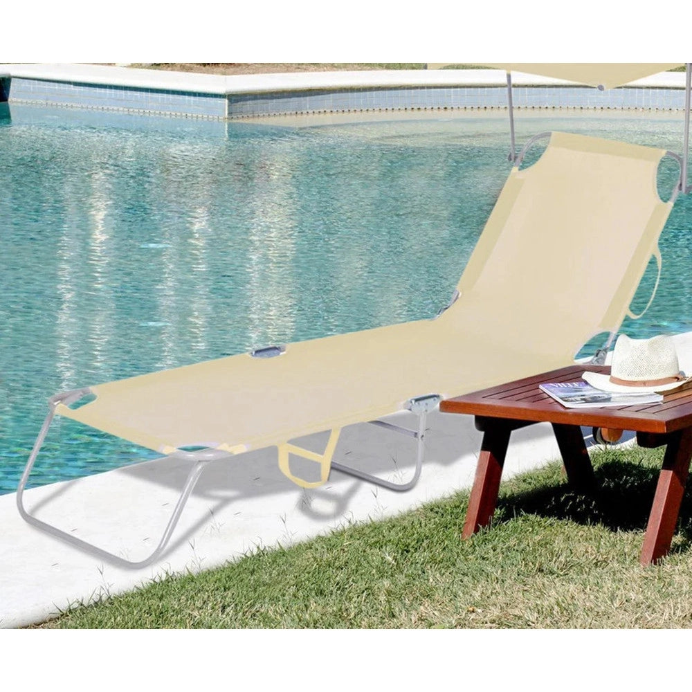 Trade Shop - Lettino Con Parasole In Textilene Tortora Mare Giardino Schienale Regolabile 281055 -
