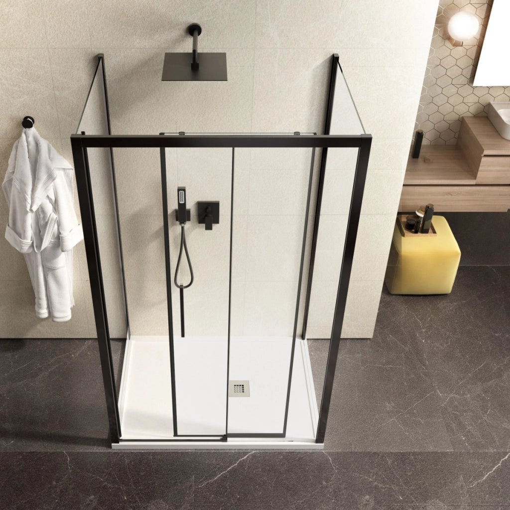 Box doccia tre lati con profili neri scorrevole anticalcare 195 lagoa, misura 80x110x80