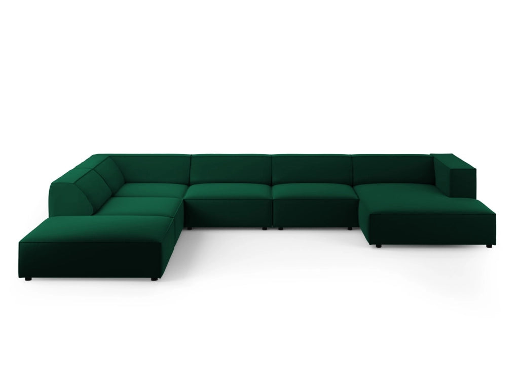 Cosmopolitan Design - Divano panoramico sinistro "Arendal" 7 posti in velluto verde bottiglia 