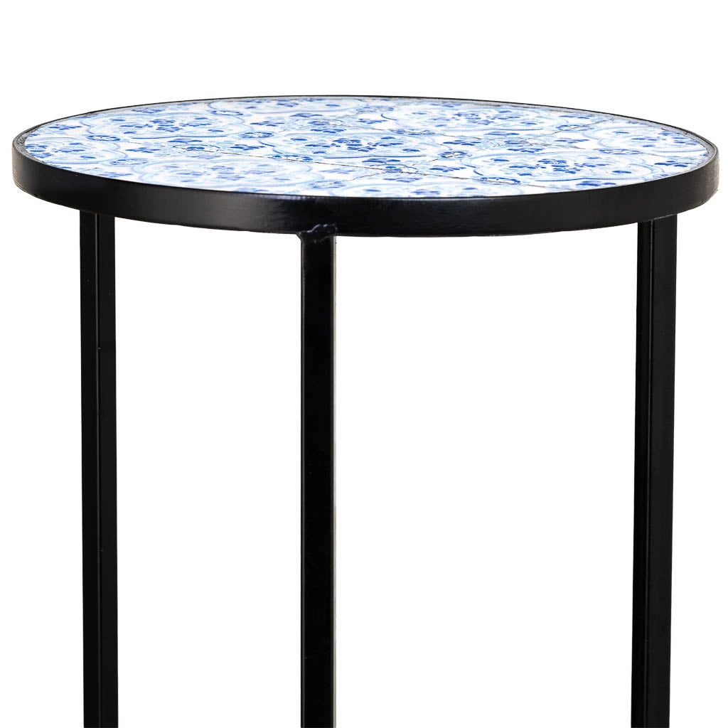 Set 3 pezzi mosaico e staffa in ferro battuto Blu D30x68h-D25x57h-D20x