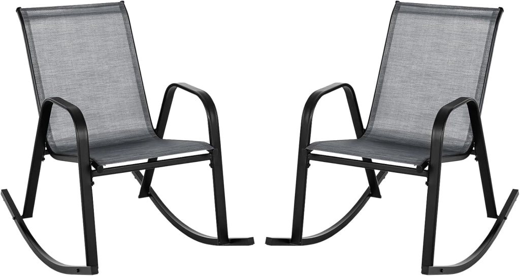 Sedie a Dondolo da Giardino 2 Pezzi, Dondoli da Esterno Ergonomici in Textilene Traspirante e Movimento Dolce, Sedie Dondolo da Balcone Terrazzo Giardino, Portata 150 kg (Grigio)