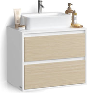 Wastafel per vasca, per bagno, 2 cassetti, 40 x 60 x 50 cm, bianco neve e beige naturale