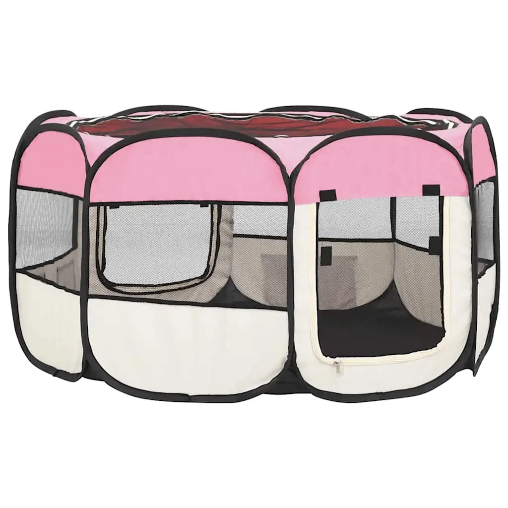 Box per Cani Pieghevole con Borsa Trasporto Rosa 125x125x61 cm 171011