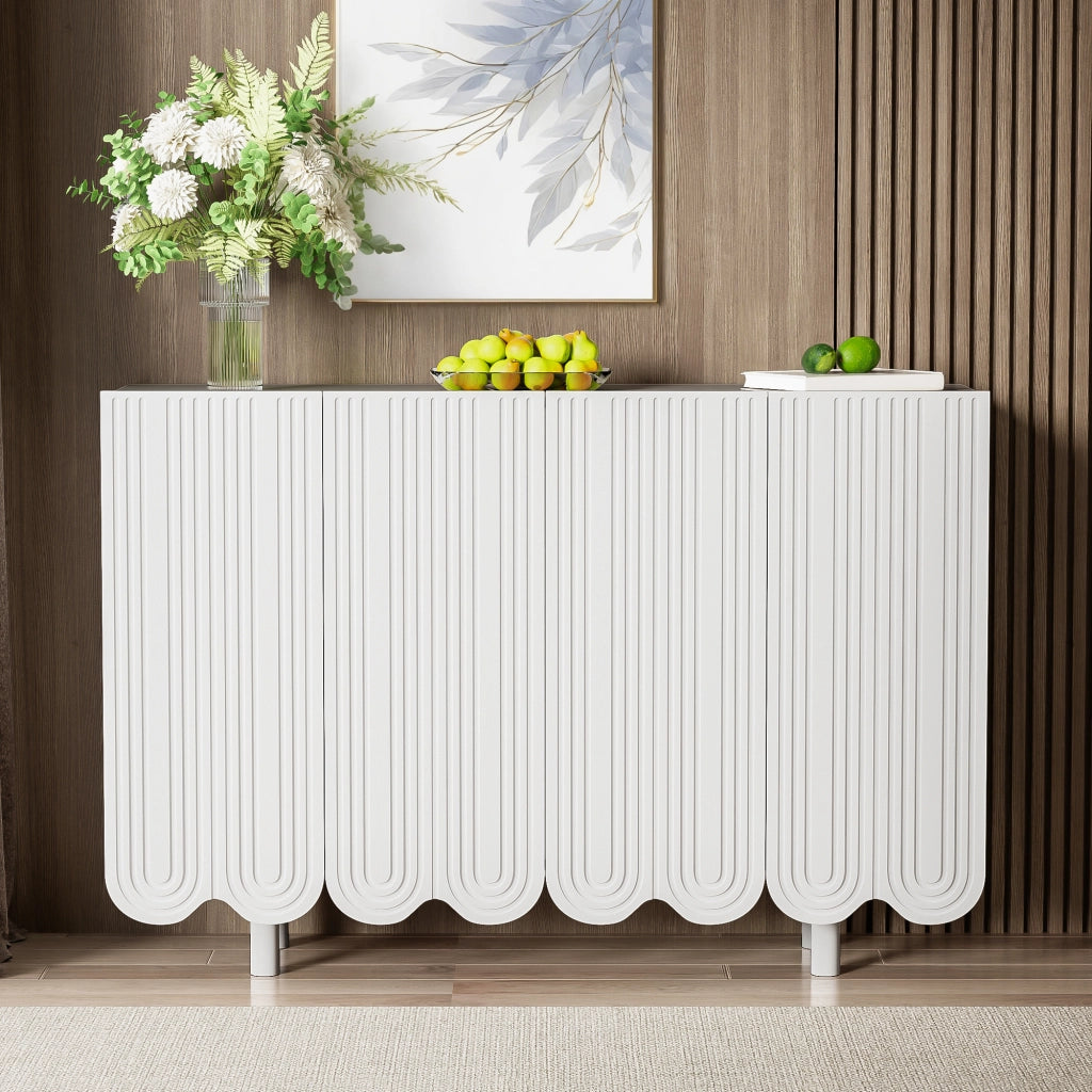 Credenza a 4 ante con intagli a goccia e cerniere ammortizzate in MDF bianco 120 × 37,5 × 80,8 cm