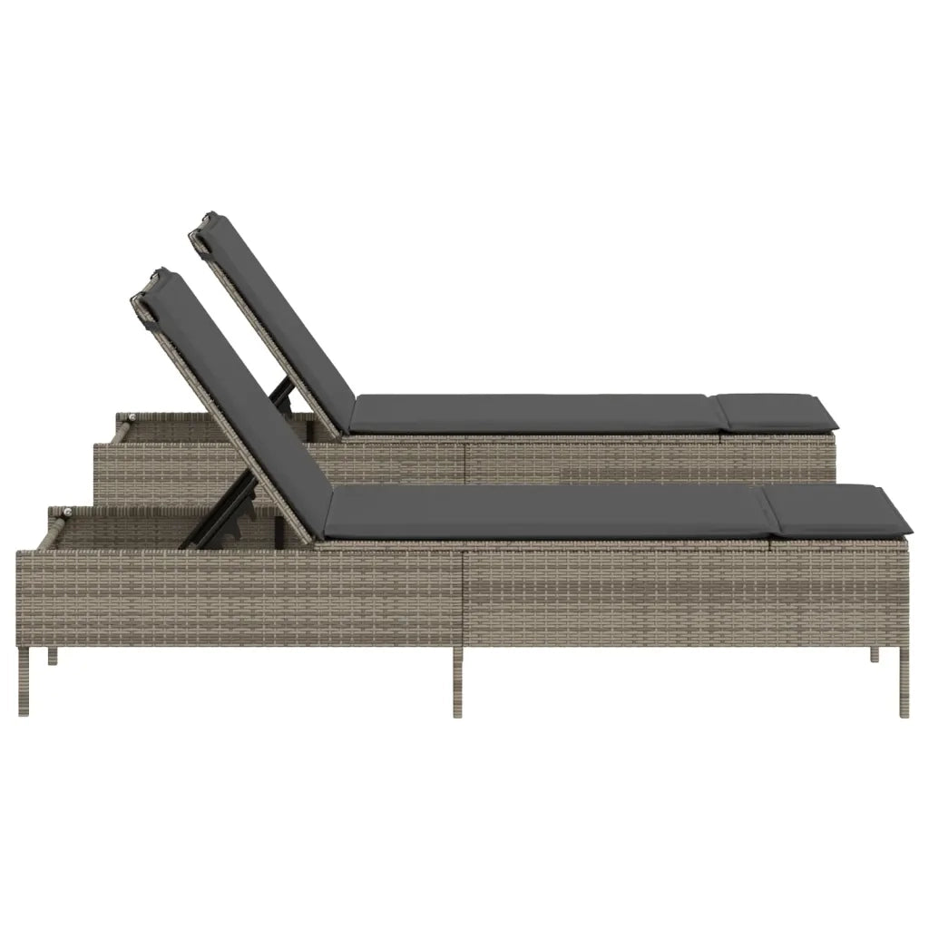 Lettini Prendisole 2 pz | Sdraio da giardino | Lettino da sole con Cuscini Grigio in Polyrattan