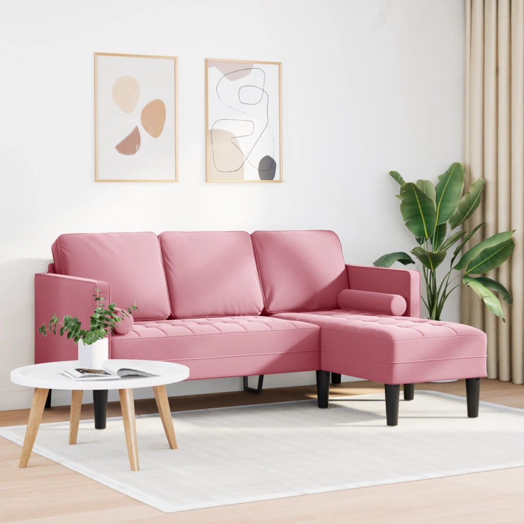 Divano a 3 posti con Chaise L-shaped Rosa Chiaro 160 cm in Velluto