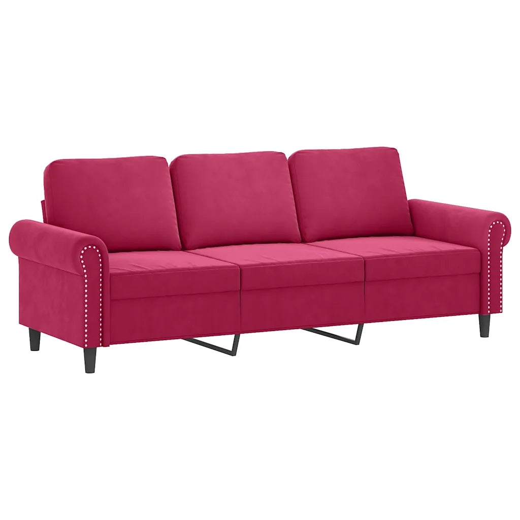 Divano a 3 Posti con Cuscini Rosso Vino 180 cm in Velluto 3200959