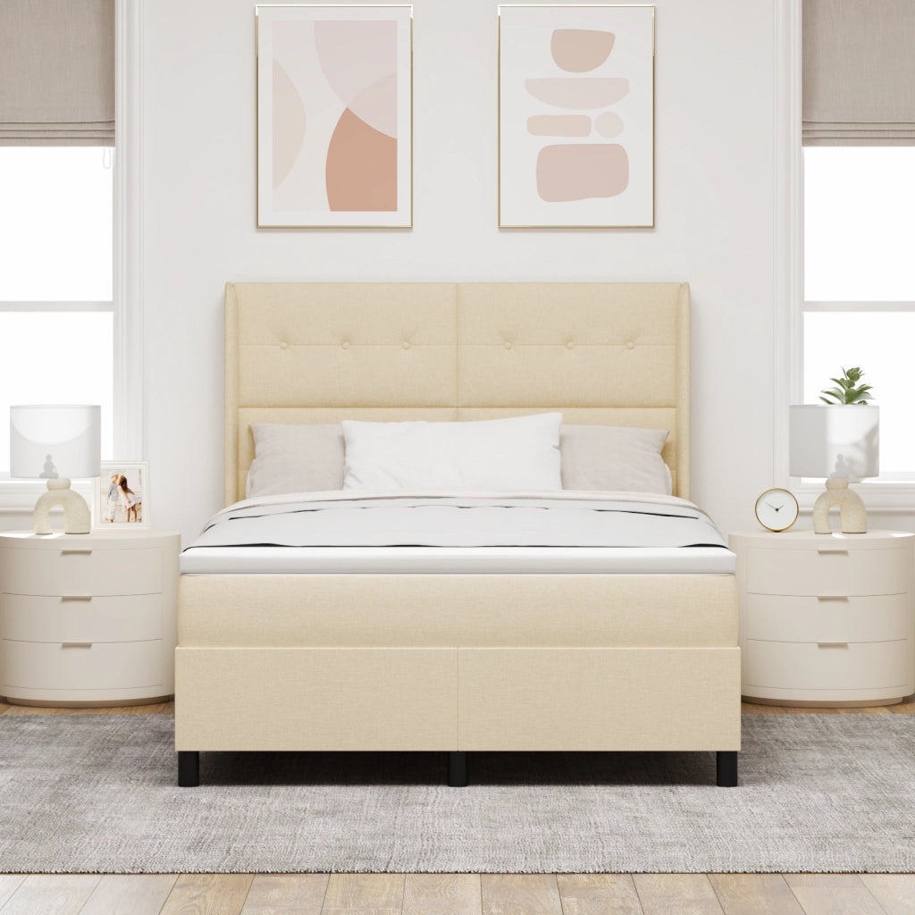 Letto a Box Spring  con Materasso e LED Crema 140x190 cm Tessuto