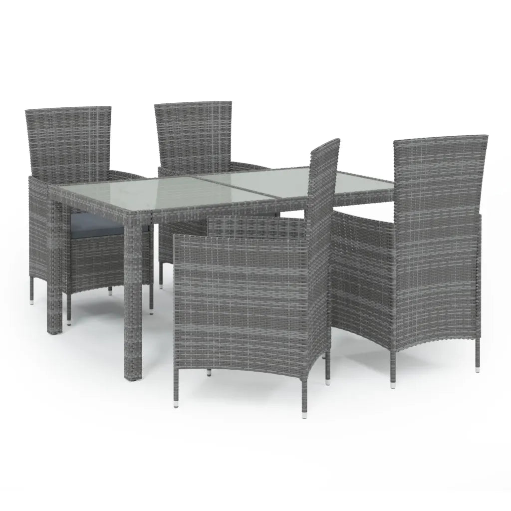Set da Pranzo da Esterno 5 pz con Cuscini in Polyrattan Grigio 3094875