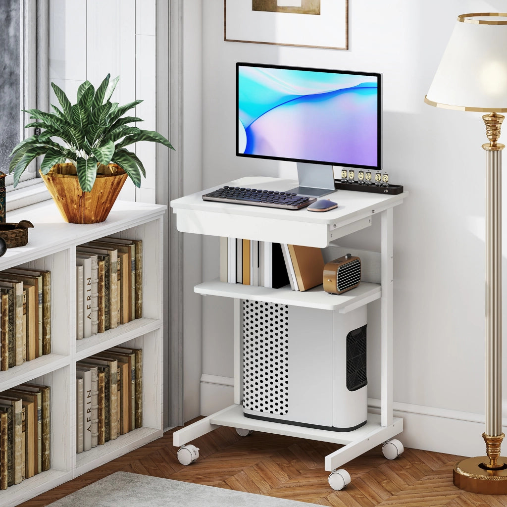 Scrivania per computer con cassetto e ruote ¨C zephmum ¨C bianco 56x51x75 cm