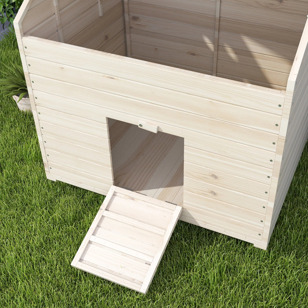 Casetta da giardino con tetto apribile e rampa sulla porta anteriore in legno di abete naturale