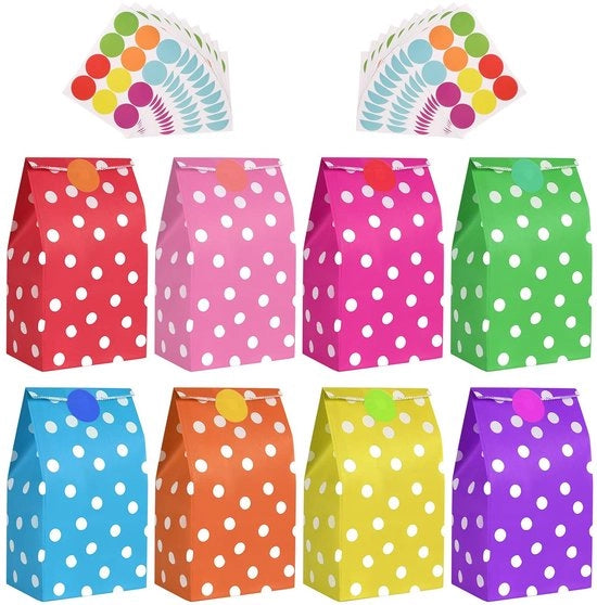 Set di 50 sacchetti di carta per confezione di regalo - Disegno a punti multicolore - Ideali per gli ospiti